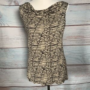 Tank top cowl neckline short sleeve tan and black